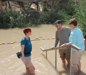 Heather with pilgrims at the River Jordan