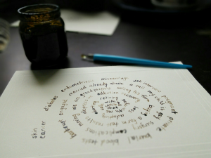 prayers written in a spiral on paper