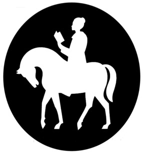 silhouette image of a woman on a horse reading a book - the logo for UMC clergywomen